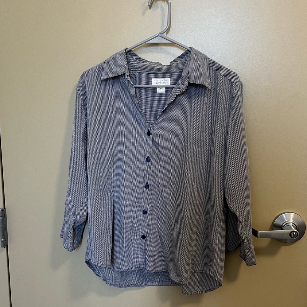 90s navy and white button down